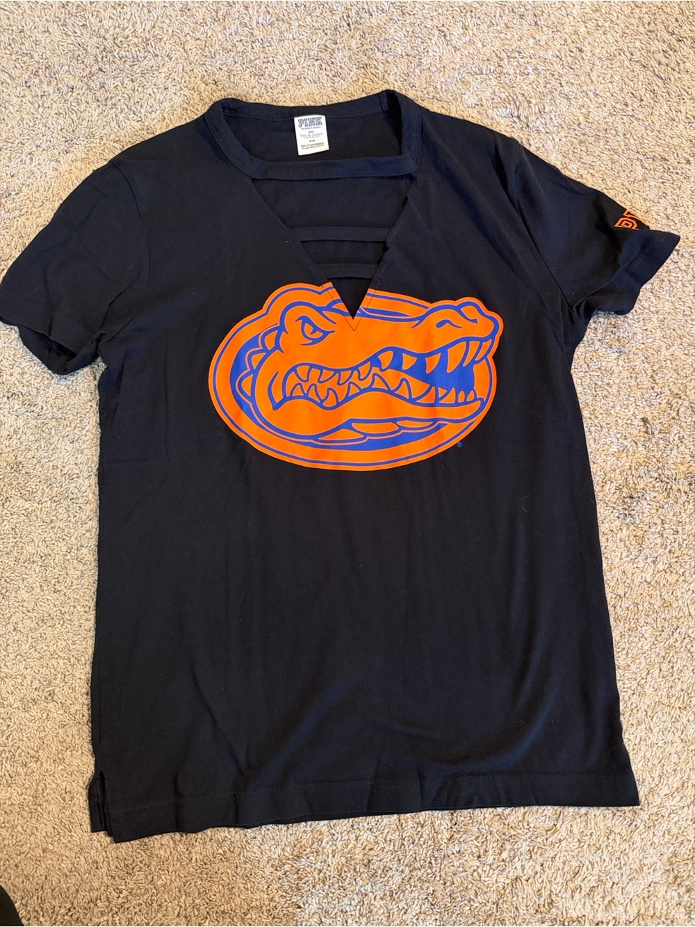 PINK Victoria's Secret Black T-Shirt with Orange Gator Logo